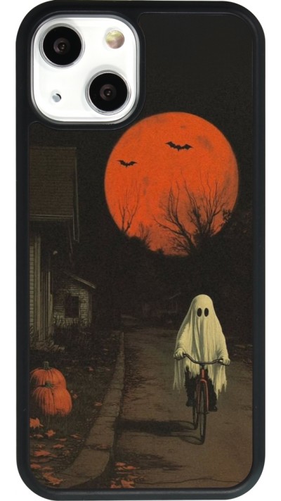 iPhone 13 mini Case Hülle - Silikon schwarz Halloween 2025 Ghost on a bicycle