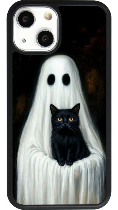 iPhone 13 mini Case Hülle - Silikon schwarz Halloween 2025 Ghost with black cat