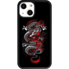 Coque iPhone 13 mini - Silicone rigide noir Japanese style Dragon Tattoo Red Black