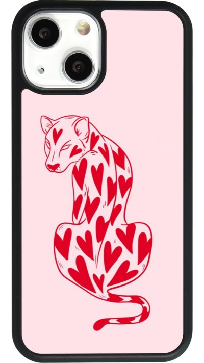 Coque iPhone 13 mini - Silicone rigide noir Leopard with hearts 2026