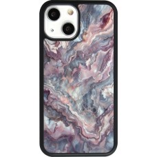 Coque iPhone 13 mini - Silicone rigide noir Marbre violette argentée