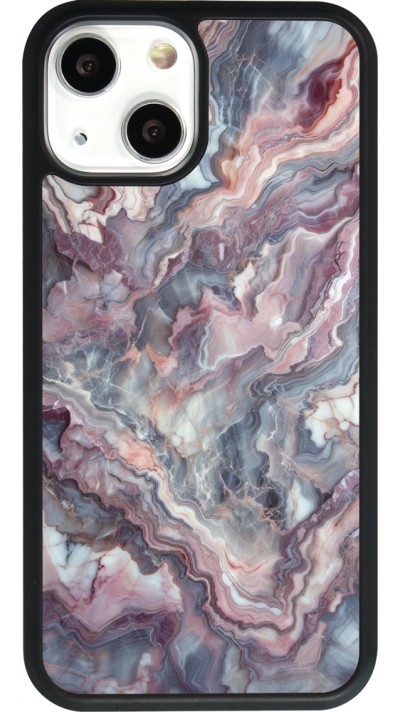Coque iPhone 13 mini - Silicone rigide noir Marbre violette argentée