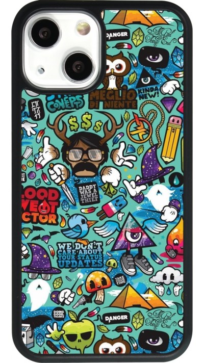 iPhone 13 mini Case Hülle - Silikon schwarz Mixed Cartoons Turquoise
