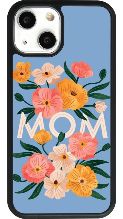 Coque iPhone 13 mini - Silicone rigide noir Mom 2026 Flowers