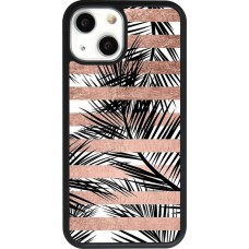 Coque iPhone 13 mini - Silicone rigide noir Palm trees gold stripes
