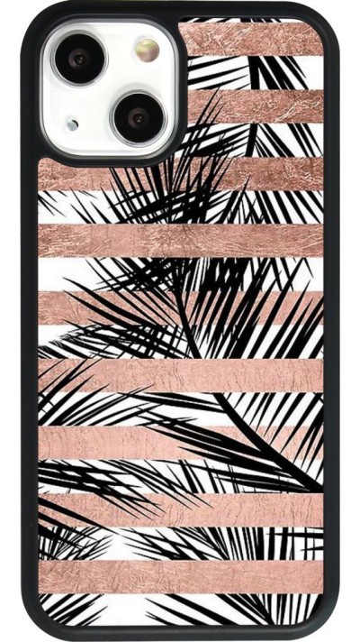 Coque iPhone 13 mini - Silicone rigide noir Palm trees gold stripes