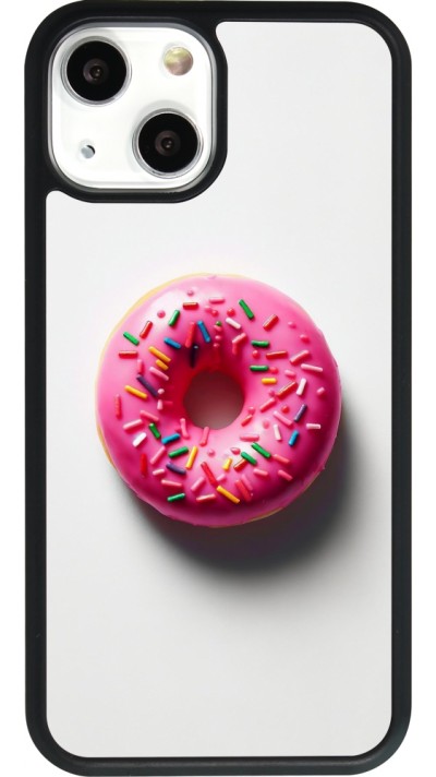 Coque iPhone 13 mini - Silicone rigide noir Weißer Hintergrund, pinker Donut
