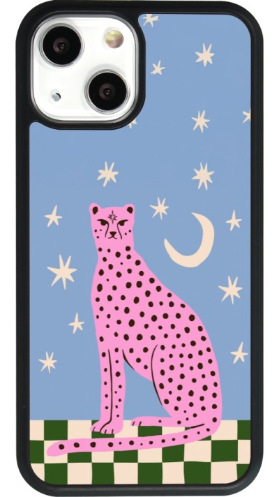 Coque iPhone 13 mini - Silicone rigide noir Pink leopard with stars 2026