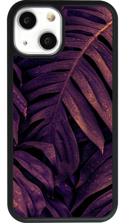 Coque iPhone 13 mini - Silicone rigide noir Purple Light Leaves
