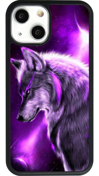 Coque iPhone 13 mini - Silicone rigide noir Purple Sky Wolf