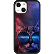 Coque iPhone 13 mini - Silicone rigide noir Red Blue Cat Glasses
