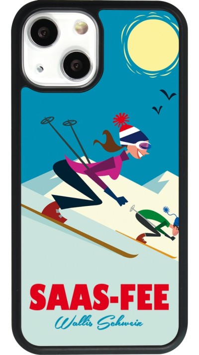 Coque iPhone 13 mini - Silicone rigide noir Saas-Fee Ski Downhill