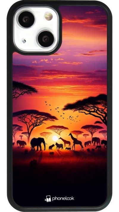 Coque iPhone 13 mini - Silicone rigide noir Safari sunset wildlife