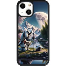 Coque iPhone 13 mini - Silicone rigide noir Samurai Katana Lune