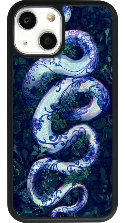 Coque iPhone 13 mini - Silicone rigide noir Serpent Blue Anaconda