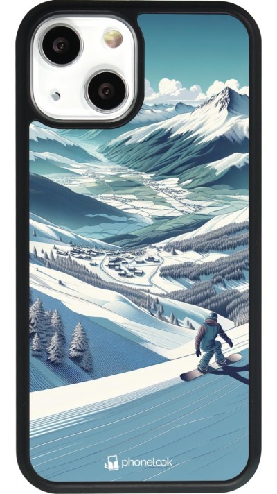 Coque iPhone 13 mini - Silicone rigide noir Snowboarder Montagne