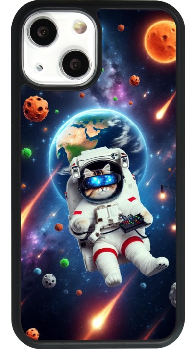 Coque iPhone 13 mini - Silicone rigide noir VR SpaceCat Odyssey