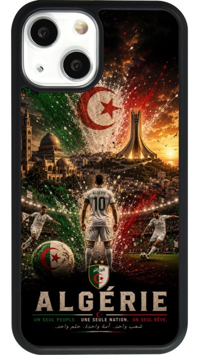 Coque iPhone 13 mini - Silicone rigide noir Football Algérie splash 2026