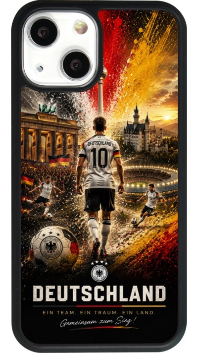 Coque iPhone 13 mini - Silicone rigide noir Football Allemagne splash 2026