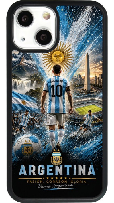 Coque iPhone 13 mini - Silicone rigide noir Football Argentine splash 2026