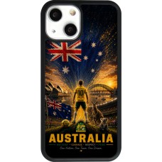 Coque iPhone 13 mini - Silicone rigide noir Football Australie splash 2026