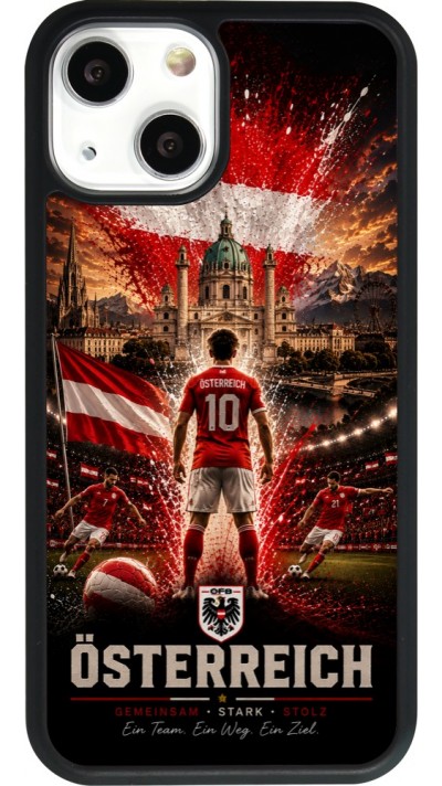 Coque iPhone 13 mini - Silicone rigide noir Football Autriche splash 2026