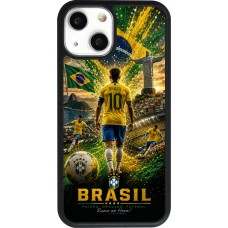 Coque iPhone 13 mini - Silicone rigide noir Football Brésil splash 2026