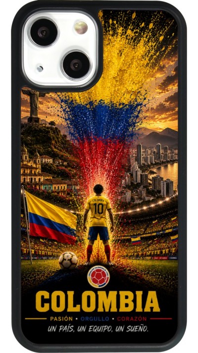 Coque iPhone 13 mini - Silicone rigide noir Football Colombie splash 2026