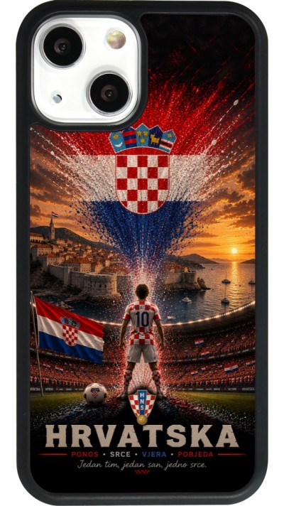 Coque iPhone 13 mini - Silicone rigide noir Football Croatie splash 2026
