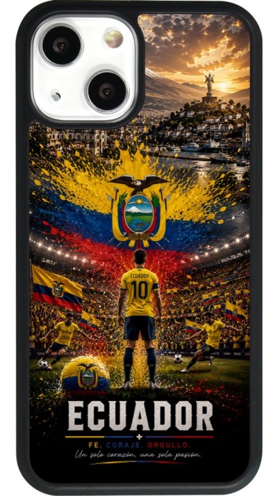 Coque iPhone 13 mini - Silicone rigide noir Football Équateur splash 2026