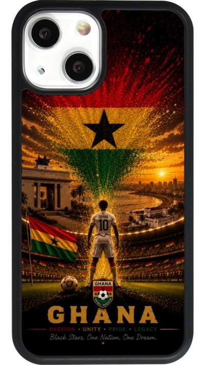 Coque iPhone 13 mini - Silicone rigide noir Football Ghana splash 2026