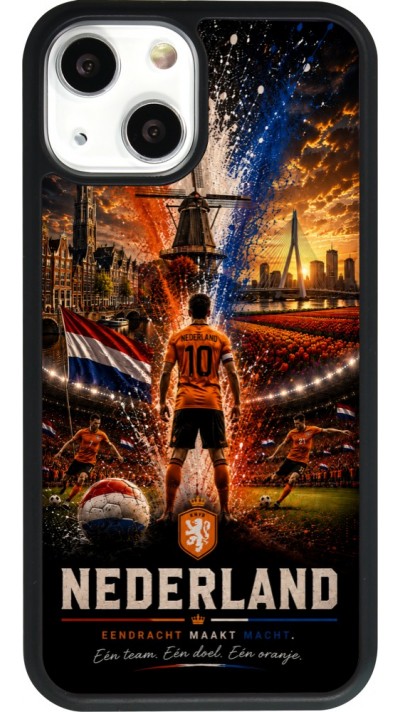 Coque iPhone 13 mini - Silicone rigide noir Football Pays-Bas splash 2026