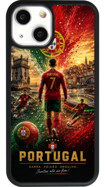 Coque iPhone 13 mini - Silicone rigide noir Football Portugal splash 2026
