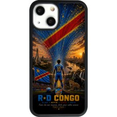 Coque iPhone 13 mini - Silicone rigide noir Football République démocratique du Congo splash 2026