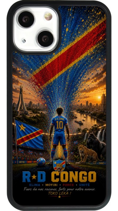 Coque iPhone 13 mini - Silicone rigide noir Football République démocratique du Congo splash 2026