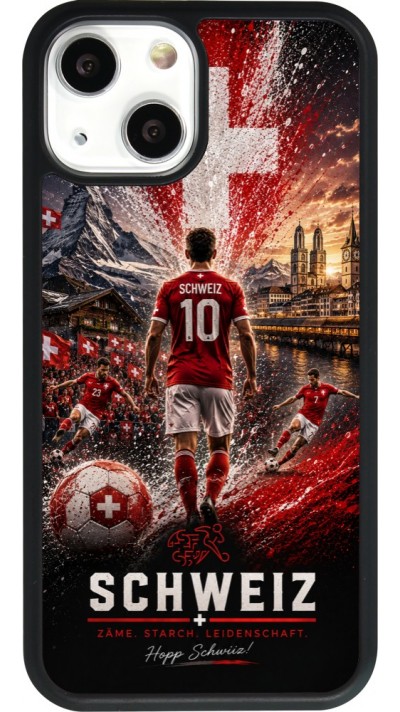 Coque iPhone 13 mini - Silicone rigide noir Football Schweiz splash 2026