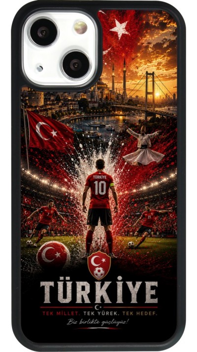 Coque iPhone 13 mini - Silicone rigide noir Football Turquie splash 2026