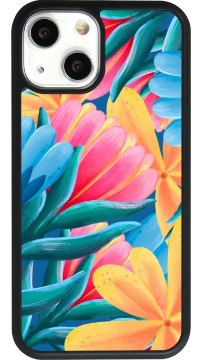 Coque iPhone 13 mini - Silicone rigide noir Spring 23 colorful flowers