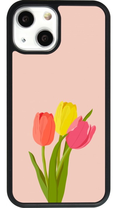 Coque iPhone 13 mini - Silicone rigide noir Spring 23 tulip trio