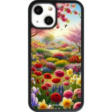 Coque iPhone 13 mini - Silicone rigide noir Spring 25 Bouquet printemps