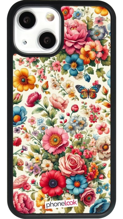 Coque iPhone 13 mini - Silicone rigide noir Spring 25 printemps fleuri