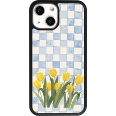 Coque iPhone 13 mini - Silicone rigide noir Blue vichy tulips Spring 2026