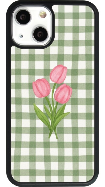 Coque iPhone 13 mini - Silicone rigide noir Green vichy tulips 2026