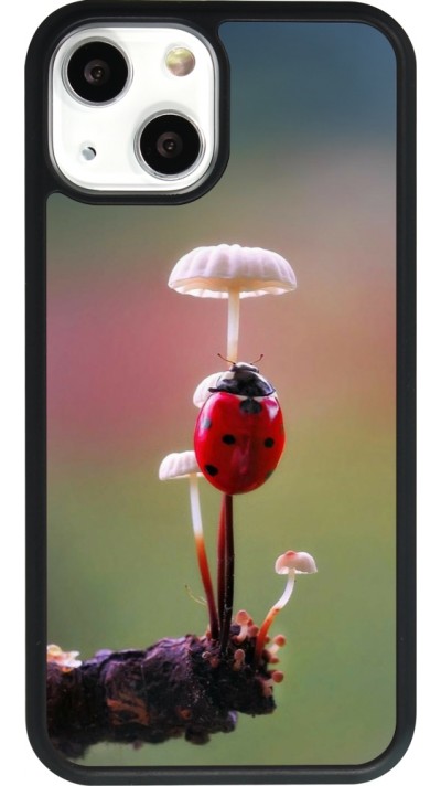 Coque iPhone 13 mini - Silicone rigide noir Ladybird on a mushroom 2026