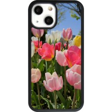 Coque iPhone 13 mini - Silicone rigide noir Tulips Spring 2026