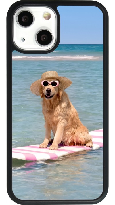Coque iPhone 13 mini - Silicone rigide noir Summer Dog on Paddle
