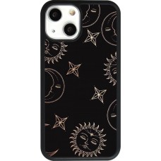 Coque iPhone 13 mini - Silicone rigide noir Suns and Moons