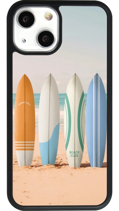 Coque iPhone 13 mini - Silicone rigide noir Summer surfboard 2025