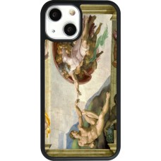 Coque iPhone 13 mini - Silicone rigide noir Tableau art - La Création d’Adam - Michel-Ange