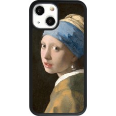Coque iPhone 13 mini - Silicone rigide noir Tableau art - La Jeune fille à la perle - Johannes Vermeer